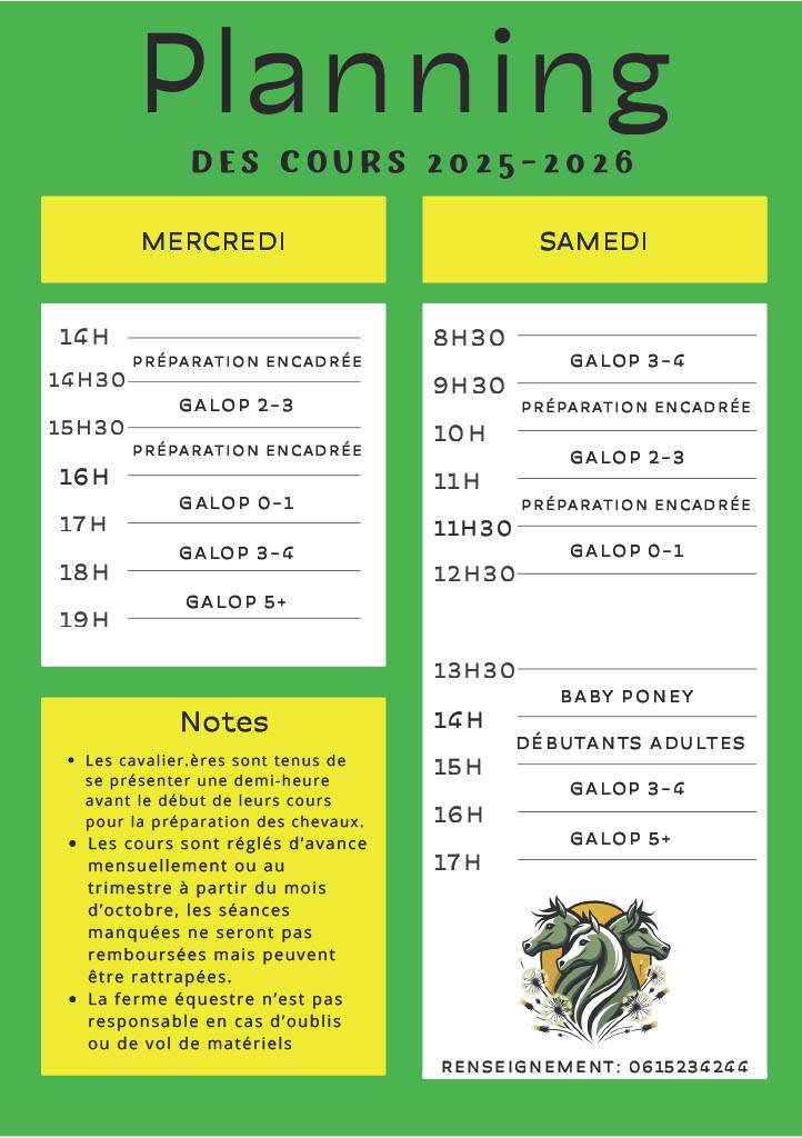 Planning - Ferme equestre 2526